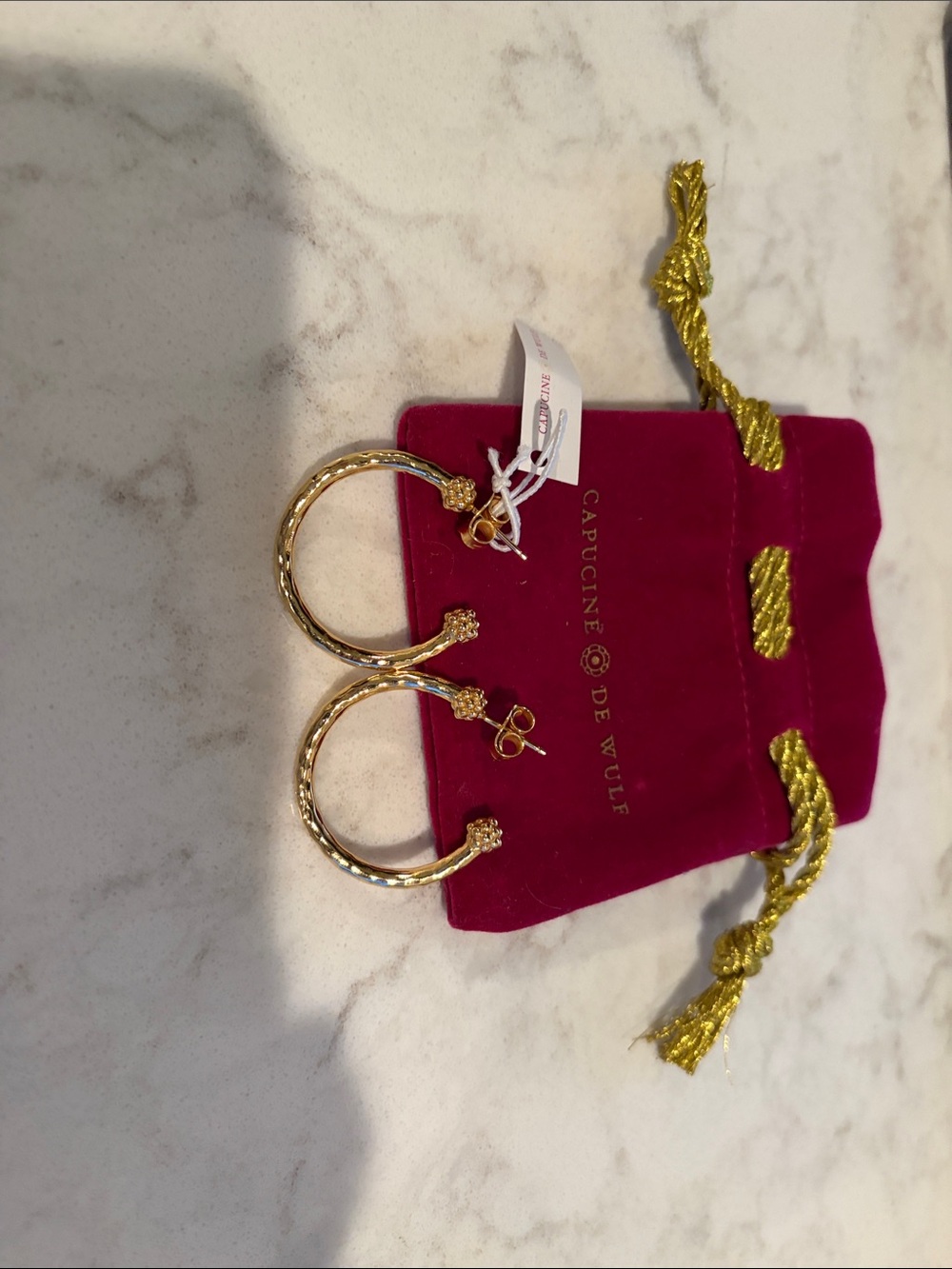 Juliska Berry Gold Hoop Earrings with Velvet Pouch NWT